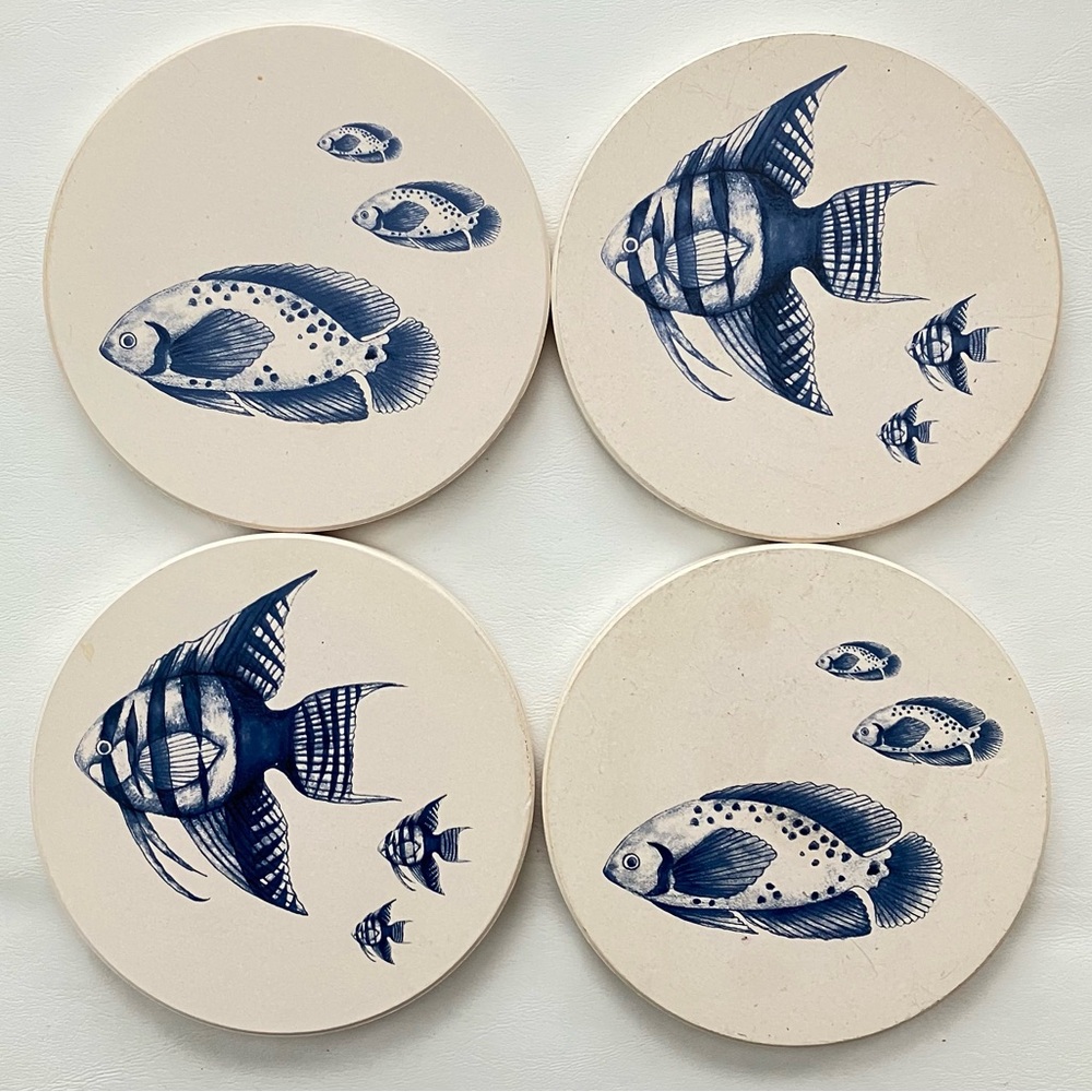 ROUND ABSORBENT COASTERS Blue Tropical Fish Design Coasters by CYRESS HOME
